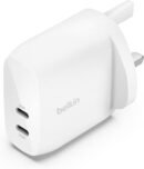 Belkin BoostCharge dual USB-C plug with PPS, 60W phone charger for iPhone 16 and other, iPad, Samsung Galaxy, Google Pixel, MacBook - compatible w/ USB-C to lightning cable & USB-C to USB-C - white
