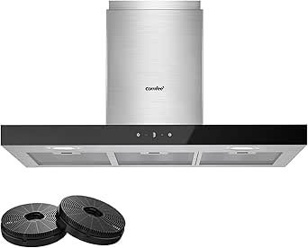 COMFEE' 90 cm Chimney Hood 90M77 Class A+++ Stainless Steel Extractor Hood with Recirculating & Ducting System, Gesture Control Extractor Fan Kitchen with Carbon Filters
