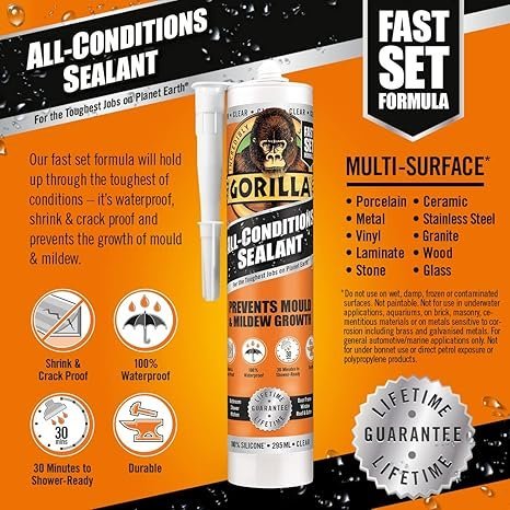 Gorilla 1144110 All Conditions Sealant Silicone Clear 295ml - Image 2
