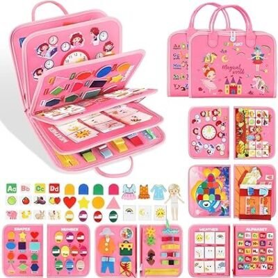URMYWO Busy Board for Toddlers 12 Pages Montessori Toys for 3-5 Year Old Boys Girls