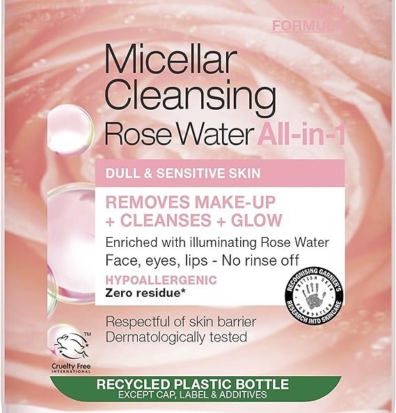 Garnier Micellar Rose Cleansing Water For Dull Skin, Glow Boosting Cleanser and Makeup Remover - Image 4