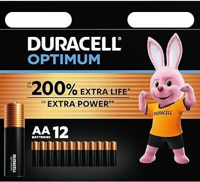 Duracell Optimum AA Batteries (12 Pack) - Alkaline Batteries 1.5V - Up To 200% Extra Life or Extra Power - Meets Demands Of Modern Devices - 100% Recyclable, 0% Plastic Packaging - LR6 MX1500