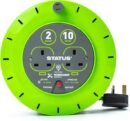 STATUS 2 Socket Cable Reel 10m Green Extension Lead 13A with Thermal Cut Out Heavy Duty Outdoor Extension Lead S13A10MCR3