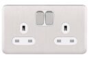 Schneider Electric Lisse Screwless Deco - Switched Double Power Socket, 13A, GGBL3020WSS, Stainless Steel with White Insert