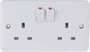 Schneider Electric Lisse White Moulded - Switched Double Power Socket, Single Pole, 13A, GGBL3020, White, Pack of 5