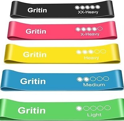 Gritin Resistance Bands, [Set of 5] Skin-Friendly Resistance Fitness Exercise Loop Bands with 5 Different Resistance Levels - Carrying Case Included - Ideal for Home, Gym, Yoga, Training