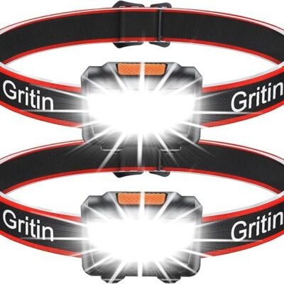 Gritin LED Head Torch, [2 Pack] COB Headlamp Super Bright Headlight, Adjustable with 3 Modes