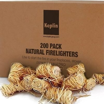 KEPLIN Natural Firelighters - 200 Pack | Eco Friendly Wood Firelighters | Quick Wood Wax Flame Fire Starters | Safe to Use | Ideal for Stoves, Open Fires, BBQ's & Pizza Ovens