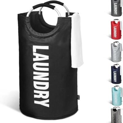 KEPLIN Collapsible Large Laundry Basket - Black, 82 L | Foldable Hamper Basket | Easy to Carry Washing Baskets for Laundry | Clothes Hamper for Kids Bedroom, Bathroom, Nursery, Utility Room