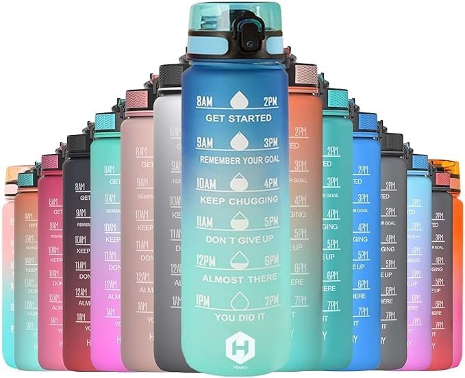 HOMEEX 1 Litre Water Bottle Motivational Fitness Sport Water Bottles with Straw & Time Maker, BPA-free Plastic Drink Bottle 1l Design for,Gym (Blue and Deep)