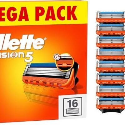 Gillette Fusion5 Razor Blades Men, Pack of 16 Razor Blade Refills with Precision Trimmer,
