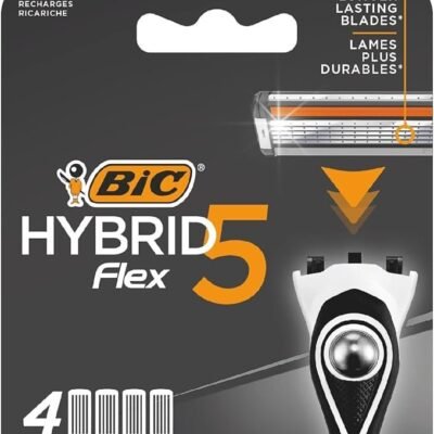 BIC Hybrid 5 Flex Men's Shaver Refills with 5 Moveable Nano-Tech Titanium Coated Razor Blades - Box of 4