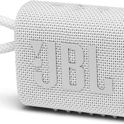 JBL GO 3 - Wireless Bluetooth portable speaker with integrated loop for travel with USB C charging cable, in white