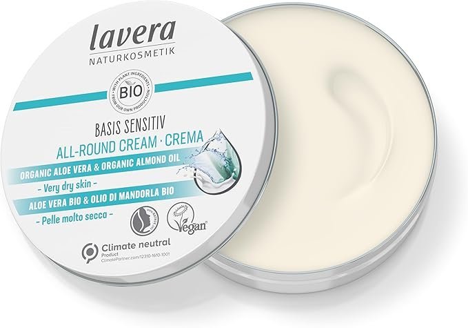 lavera basis sensitiv All-Round Cream - Natural Cosmetics - vegan - Organic Aloe Vera & Organic Almond Oil - certified - 150ml, white - Image 2