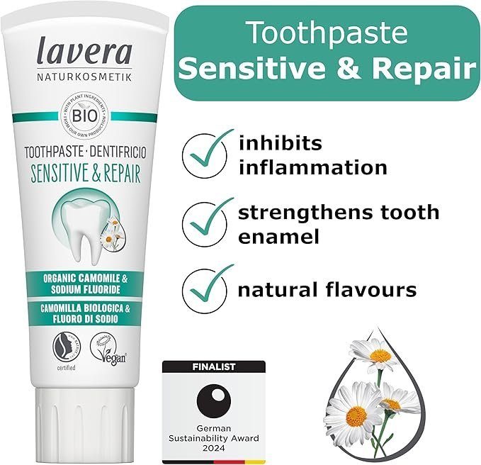 lavera Toothpaste Sensitive & Repair - for Sensitive Teeth - 24 Hours Protection - Organic Chamomile & Sodium Fluoride - Vegan - Natural Cosmetics - 75 ml - Image 2