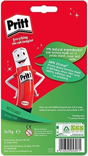 Pritt Glue Stick, Safe & Child-Friendly Craft Glue for Arts & Crafts Activities, Strong-Hold adhesive for School & Office Supplies, 5x11g Pritt Stick - Image 2