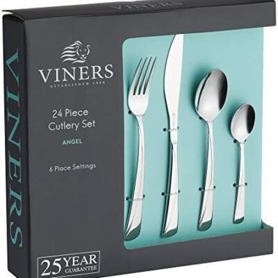 Viners Angel Cutlery Set - Elegant Mirror Polished Flatware Gift Box with 25 Year Guarantee, 24 Piece