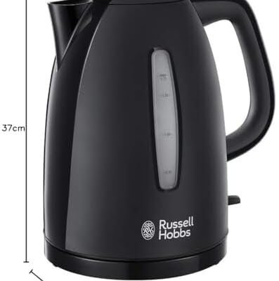 Russell Hobbs Textures Electric 1.7L Cordless Kettle (Fast Boil 3KW, Black premium plastic, matt & high gloss finish, Removable washable anti-scale filter, Push to open lid, Perfect pour spout) 21271