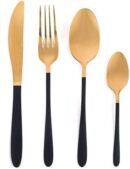 Salter BW07218 NoirGold 16-Piece Cutlery Set - Stainless Steel Flatware, Dinnerware For 4 Place Settings, Gold Mirror Polish Finish