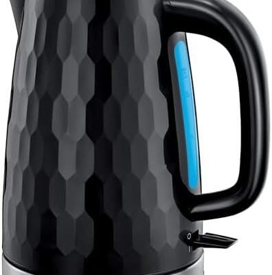 Russell Hobbs Honeycomb Electric 1.7L Cordless Kettle (Fast Boil 3KW, Black premium plastic, matt & high gloss finish, Removable washable anti-scale filter, Push button lid, Perfect pour spout) 26051
