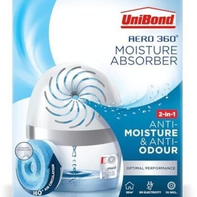 UniBond AERO 360º Moisture Absorber, 1 Device incl. 1 Refill Tab 450g, Ultra-Absorbent Dehumidifier, Helps to Prevent Condensation, Mould & Musty Smells, Recyclable, Refillable Condensation Absorber