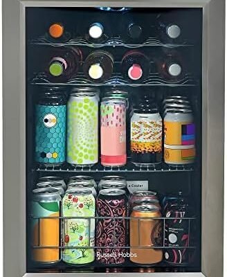 Russell Hobbs Mini Fridge 20 Bottle/62L Lockable Freestanding Stainless Steel Table Top Mini Beer & Wine Fridge, LED Light & Lock and Key with Glass Door RHGWC4SS-LCK