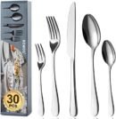 BEWOS Cutlery Set for 6 People, 30-Piece Cutlery Set Including Knife, Fork, Spoon, Cutlery Stainless Steel Mirror Polished, Dishwasher Safe