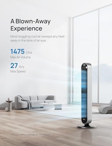 Dreo 42 Inch Pilot Max Smart Tower Fan, 25dB Quiet Cooling Fan for Bedroom, 12 Speeds Standing Fan with Remote, 7.9m/s Velocity Alexa Fan, 120° Oscillating Electric Fan, APP Control, 4 Modes,12H Timer - Image 8