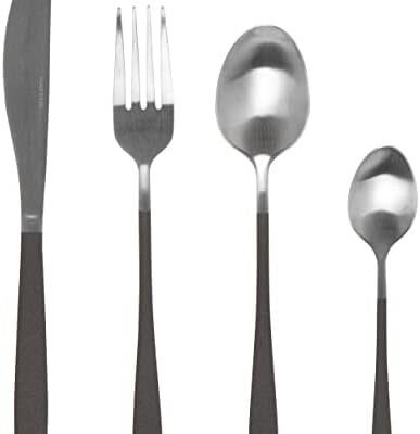 Salter BW09388 16 Piece Cutlery Set - Full Pearlies Black Silver Plated Stainless Steel Flatware