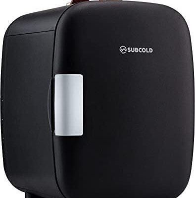 Subcold Pro4 Luxury Mini Fridge Cooler | 4 Litre / 6 Cans | AC and Exclusive USB Power Option | Portable Small Fridge for the Office, Bedroom, Car, Travel, Skincare & Cosmetics (Black) [Energy Class C]