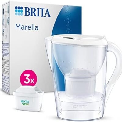 BRITA Marella Water Filter Jug White (2.4L) Starter Pack incl. 3x MAXTRA PRO All-in-1 cartridge - fridge-fitting jug with digital LTI and Flip-Lid - now in sustainable Smart Box packaging