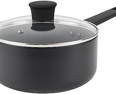 Russell Hobbs RH02841EU7 Shield 20 cm Saucepan – Non-Stick Coating 10x Tougher*, Induction Suitable Cooking Pot, Tempered Glass Lid, Pressed Aluminium Casserole, Easy to Clean, Soft-Touch Handle