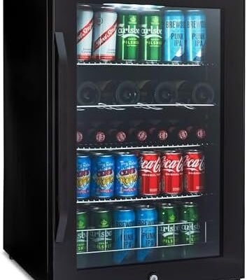 Subcold Ace130 LED Touch Control Beer Fridge With Glass Door | Premium Drinks & Wine Fridge | Black Alu Handle, Auto Defrost with Fan | 140 Cans | Ideal for Home Bar Undercounter