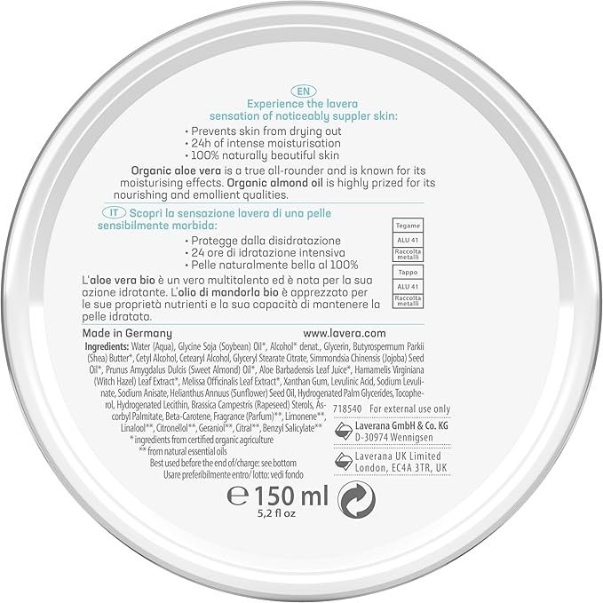 lavera basis sensitiv All-Round Cream - Natural Cosmetics - vegan - Organic Aloe Vera & Organic Almond Oil - certified - 150ml, white - Image 3