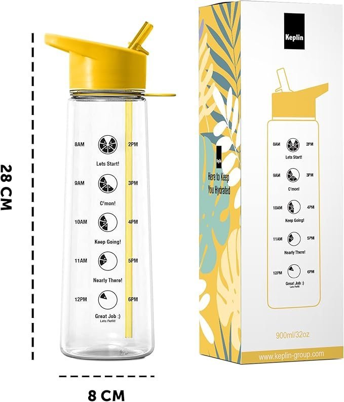 KEPLIN Premium 900ml Water bottle with Straw | BPA-Free, Daily Water Intake Bottle with Time Markings | Leakproof Sports Water Bottle, Ideal for Gym, Office, Cycling & Running (Yellow) - Image 3