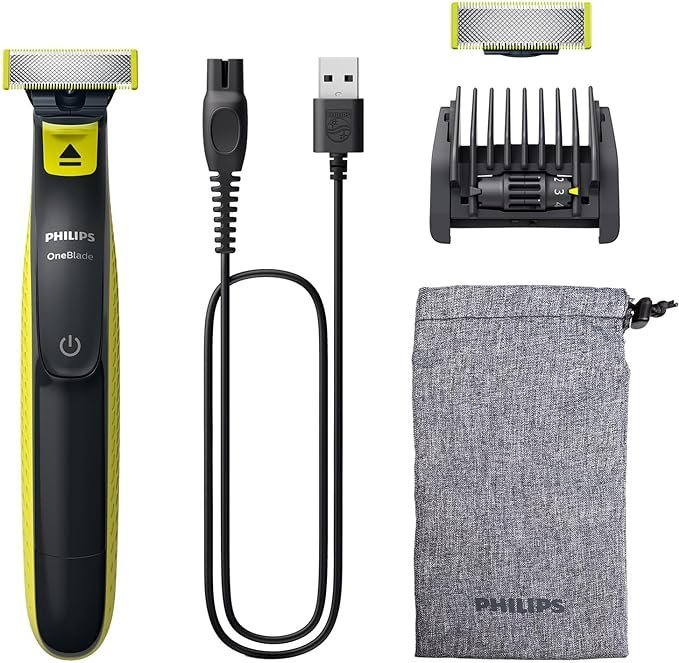 Philips OneBlade Face, Authentic Hybrid Electric Beard Trimmer & Shaver. Incl. 1x Original Blade, 1 x Extra Original Blade (8 Month Supply)